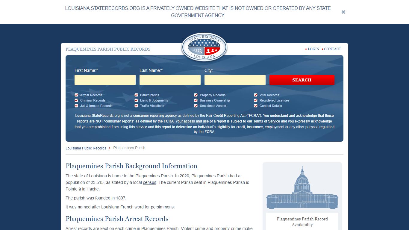 Plaquemines Parish Arrest, Court, and Public Records | StateRecords.org